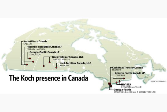 Koch presence in Canada map courtesy; The Star